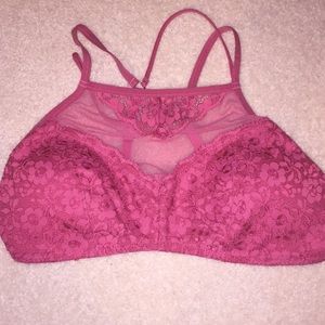 High neck bralette, pink lace L